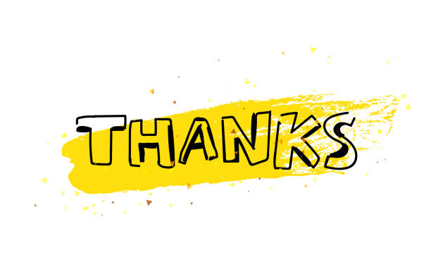 istock Inscription - Thanks. Handwritten comic font. Yellow brush stroke. Festive golden confetti on background. Inscription - Thanks. Handwritten comic font. Yellow brush stroke. Festive golden confetti on background. 1557614778