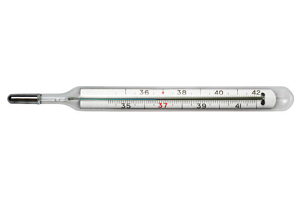 istock Glass mercury thermometer isolated over white background 155762811