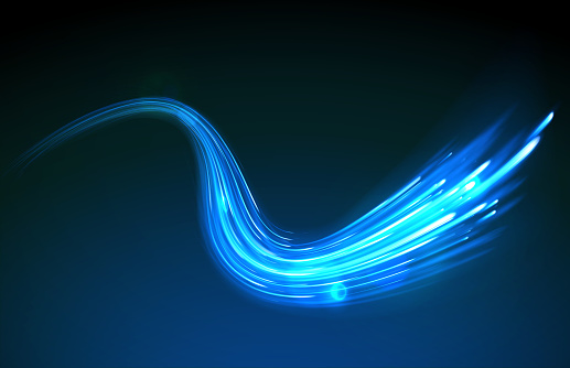 Vector illustration of blue abstract background with blurred magic neon light curved lines 
