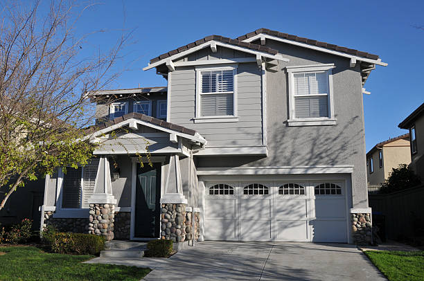 Two story single family house with driveway stock photo