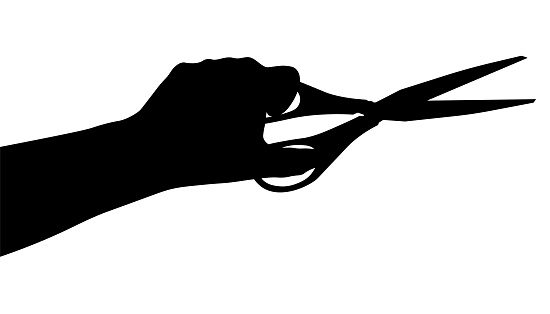 Human hand holding scissors, silhouette. Vector illustration