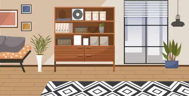 Vector illustration of Home office. Work from home. The room serves as a versatile workspace for various tasks Workspace is carefully designed