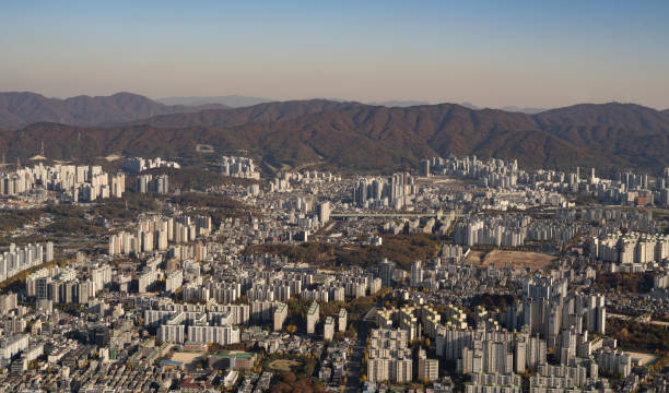 Aerial view from above on a dense residential district full of houses.