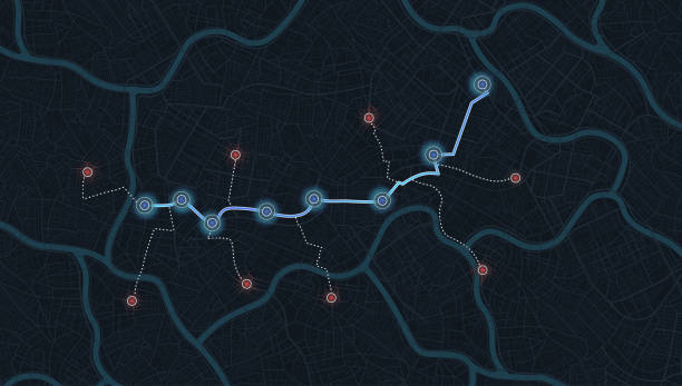 istock GPS navigator screen with street roads and location, destination points City top view. Online navigation. Flat style, Vector, illustration isolated. Urban highway plan, final destination 1557714001
