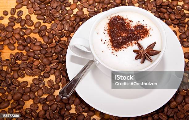 Frothed Coffee With Heart Shape And Star Aneceed Stock Photo - Download Image Now - Brown, Bubble, Coffee - Drink
