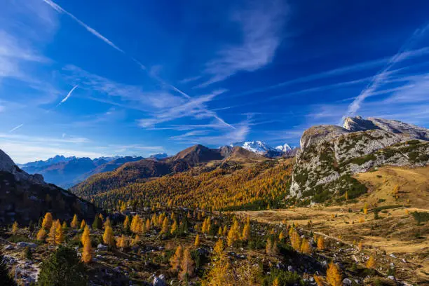 Landscape near Livinallongo del Col di Lana and Valparola Pass, Dolomites Alps, South Tyrol, Italy