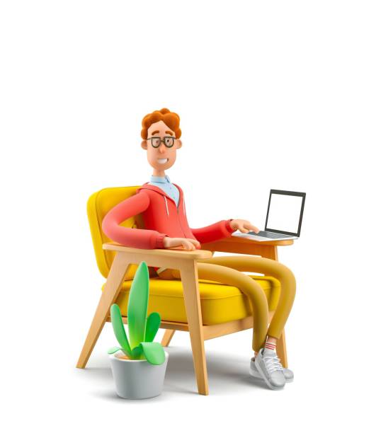 istock The concept of distance work, study and communication in comfortable conditions at home. Nerd Larry sits in an armchair with laptop. 3d illustration. 1557740598