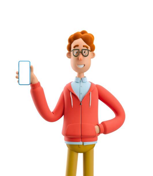 istock Larry the nerd. Nerd Larry holds the phone. 3d illustration. 1557740621