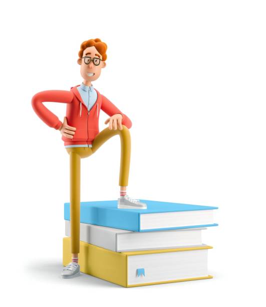 istock Nerd Larry with book. 3d illustration. Study and education concept. 1557741147