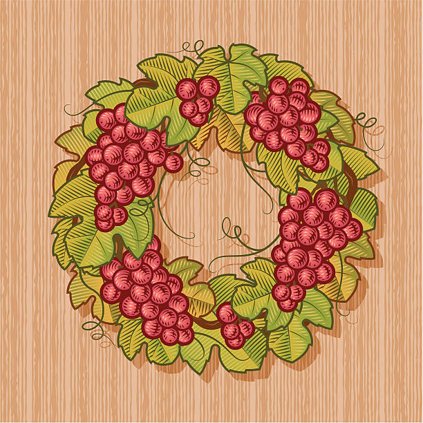 ретро винограда венок - grape bunch fruit stem stock illustrations
