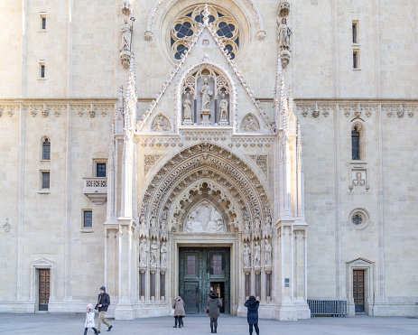 Zagreb, Croatia - January 06, 2020: Zagreb Cathedral in Croatia. It is on the Kaptol, is a Roman Catholic institution and the tallest building in Croatia. Sacral building in Gothic style