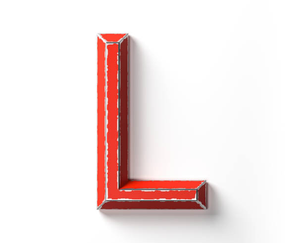 Letters made of red painted metal with scratched borders. 3d illustration of red iron alphabet isolated on white background