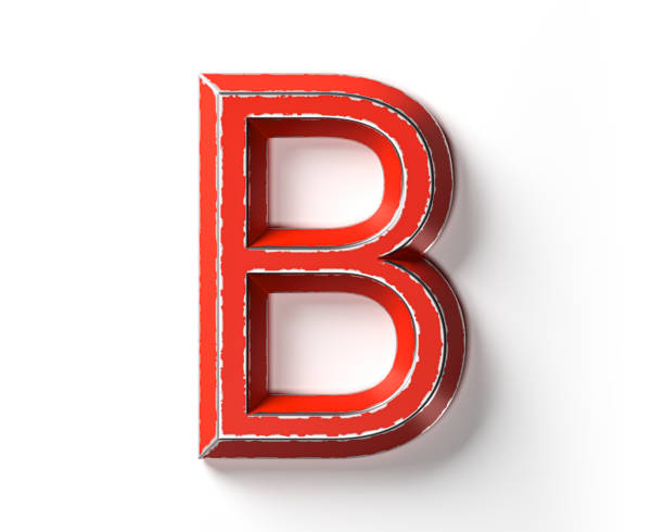 Letters made of red painted metal with scratched borders. 3d illustration of red iron alphabet isolated on white background