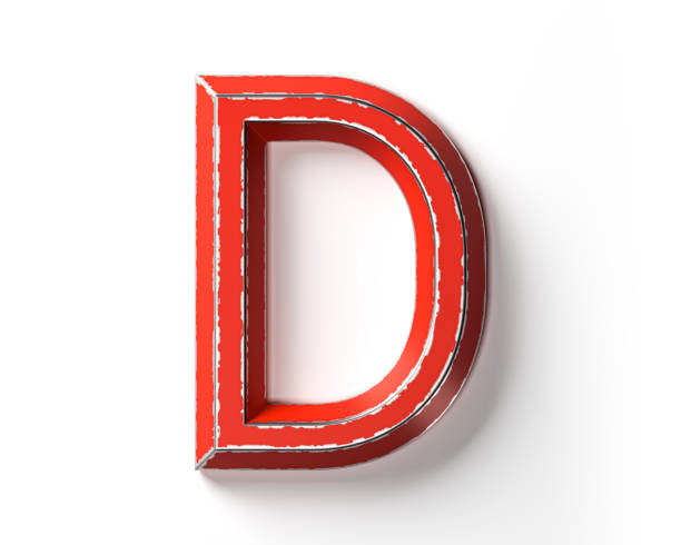 Letters made of red painted metal with scratched borders. 3d illustration of red iron alphabet isolated on white background