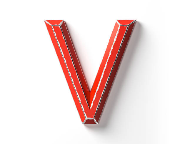 Letters made of red painted metal with scratched borders. 3d illustration of red iron alphabet isolated on white background