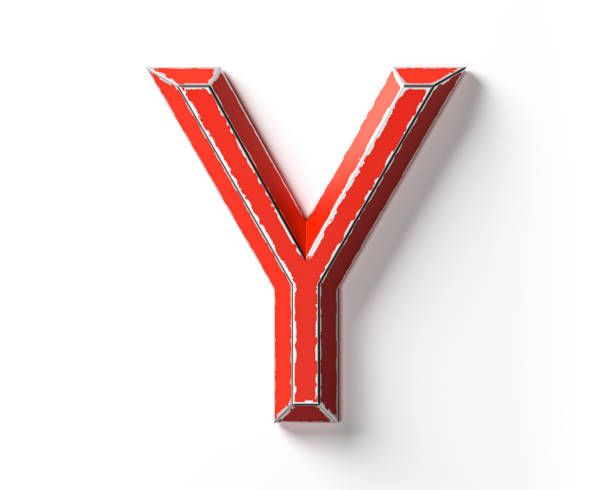 Letters made of red painted metal with scratched borders. 3d illustration of red iron alphabet isolated on white background