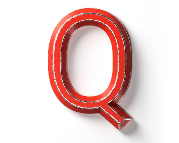 Letters made of red painted metal with scratched borders. 3d illustration of red iron alphabet isolated on white background
