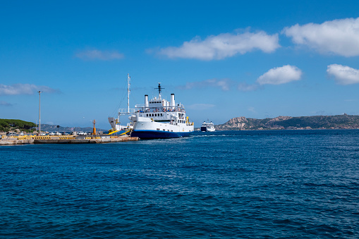 Ferry and port of Palau. Sardinia, Italy. Seen from the seaside.