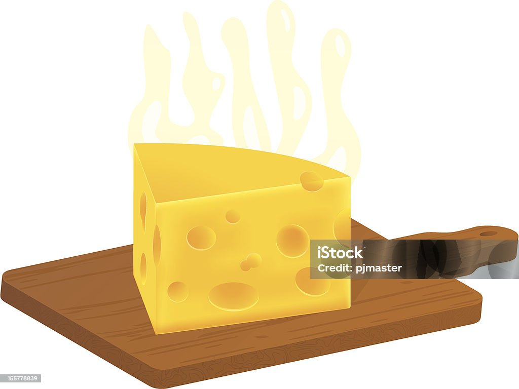 Cheese Piece of hot cheese on cutting board. Cheese stock vector