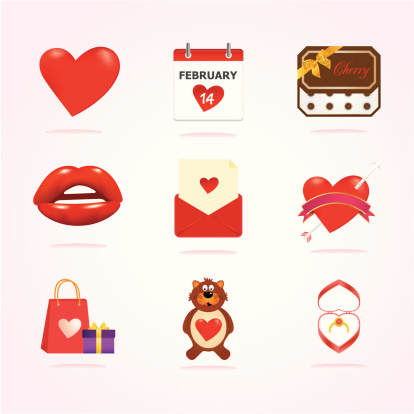 The collection of 9 Valentines symbols.