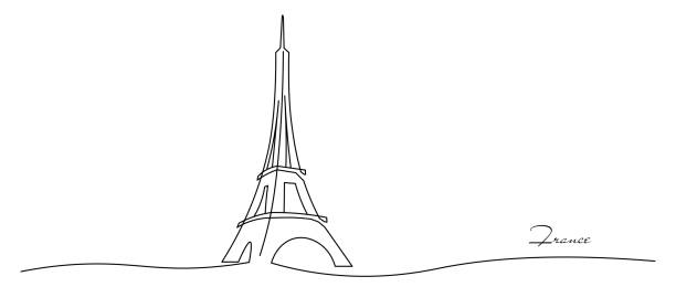 rysunek linii doodle wieży eiffla, francja atrakcja turystyczna, paryż, podróże. - paris france monument pattern city stock illustrations