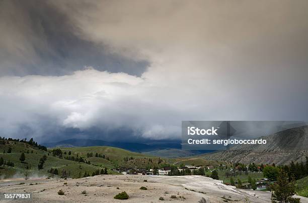 Black Clouds At Mammoth Hot Springs Stock Photo - Download Image Now - Wyoming, Cloud - Sky, Colors