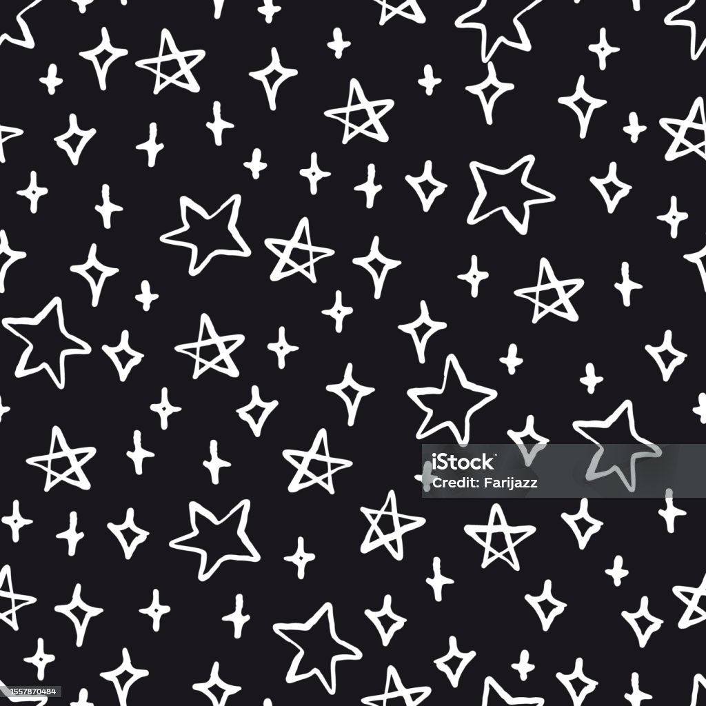 Hand Drawn White Stars Texture Vector Seamless Pattern Stock ...
