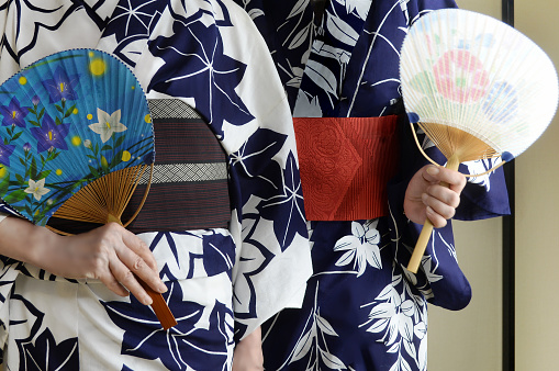 Two Woman Wearing Yukata/Studio Shot