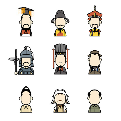 Bust-up pictograms of Chinese historical figures. From Emperor Qin Shihuang to Mao Zedong, we collect leaders from different eras.