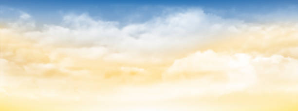 istock Blue sky and white soft clouds floated in the sky on a clear day. Beautiful air and sunlight with cloud scape colorful. Sunset sky for background. Blue to yellow sky vector illustration. 1557888149