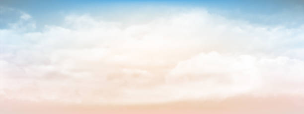 istock Sweet sky and white soft clouds floated in the sky on a clear day. Beautiful air and sunlight with beige cloud scape colorful. Sunset sky for background. Blue to beige sky vector illustration. 1557888743