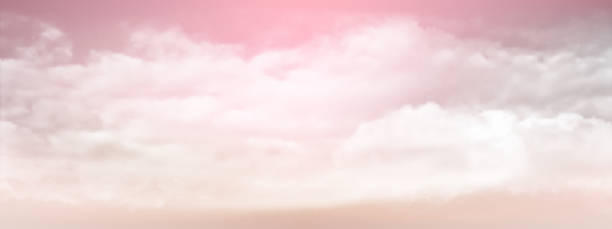 istock Sweet sky and white soft clouds floated in the sky on a clear day. Beautiful air and sunlight with beige cloud scape colorful. Sunset sky for background. Pink to Beige sky vector illustration. 1557889781