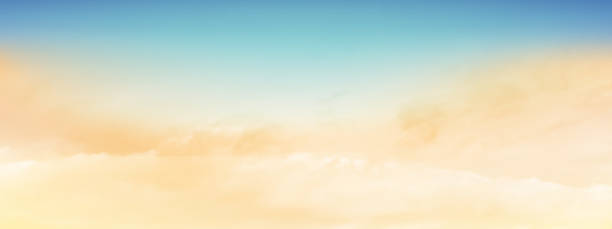 istock Blue sky and white soft clouds floated in the sky on a clear day. Beautiful air and sunlight with cloud scape colorful. Sunset sky for background. Blue to yellow sky vector illustration. 1557891733