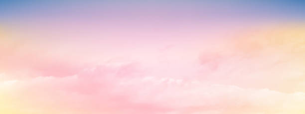 illustrazioni stock, clip art, cartoni animati e icone di tendenza di cielo rosa e nuvole gialle e morbide fluttuavano nel cielo in una giornata limpida. bella aria e luce solare con nuvole sguainate colorate. cielo al tramonto per lo sfondo. illustrazione vettoriale del cielo da rosa a giallo. - spring clear sky night summer