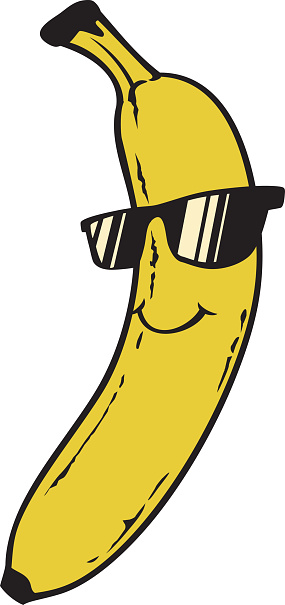 Funny banana fruit with sunglasses. Vector illustration.