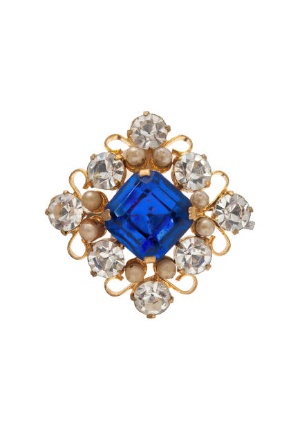 broche de ouro vintage com diamantes isolados no branco - brooch diamond sapphire jewelry - fotografias e filmes do acervo