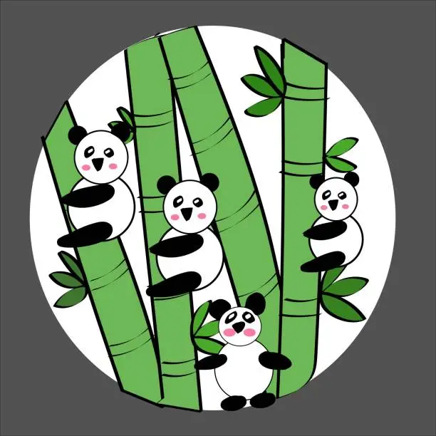 Vector illustration of Vector Illustration of Pandas on bamboo. Logo with Cute Pandas