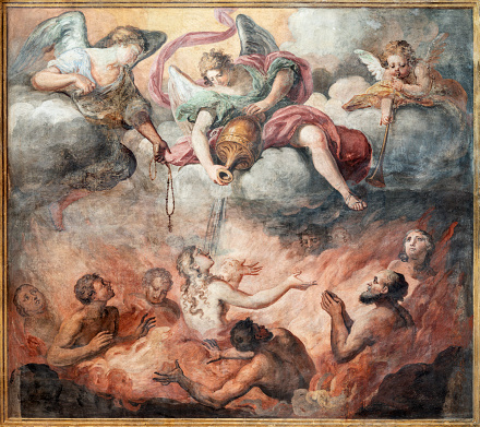 Domodossola - The fresco of Souls in the Purgatory in church Chiesa dei Santi Gervasio e Protasio by Lorenzo Peretti from (1774 - 1851).