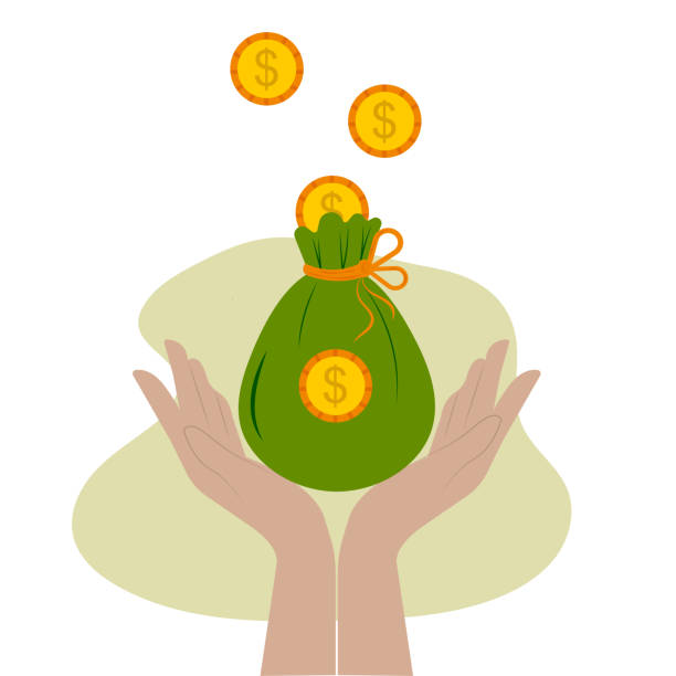 istock money bag icon with a dollar sign in hand. 1557945718