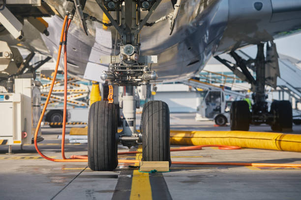 istock Low angle view of airplane at airport 1557946291
