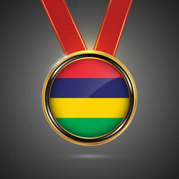 Vector illustration of Mauritius flag on medal vector background for Independence Day