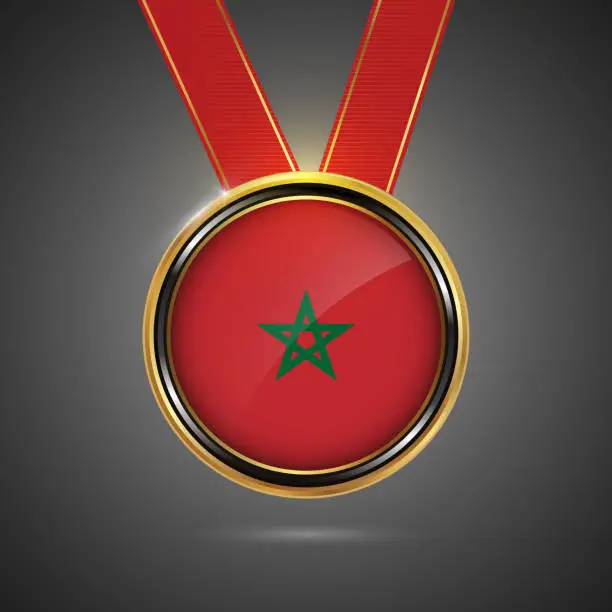 Vector illustration of Morocco flag on medal vector background for Independence Day