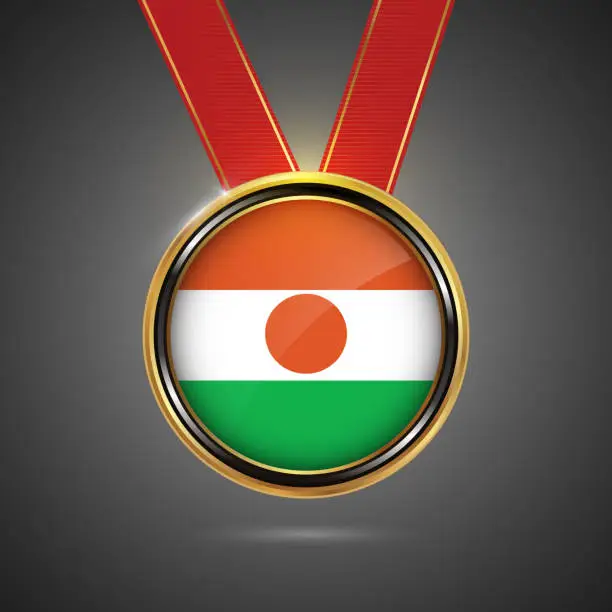 Vector illustration of Niger flag on medal vector background for Independence Day