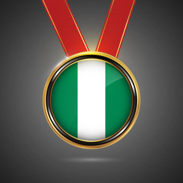 ilustrações de stock, clip art, desenhos animados e ícones de nigeria flag on medal vector background for independence day - nigerian flag nigerian culture three dimensional shape nigeria