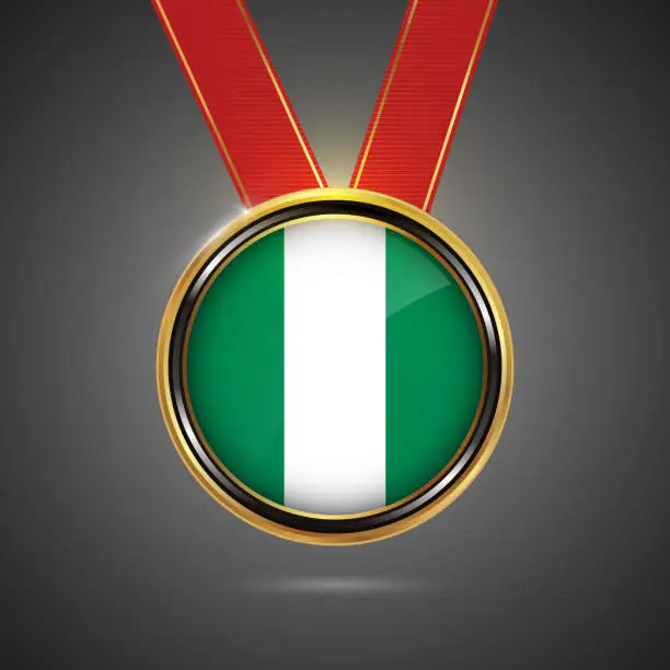 Vector illustration of Nigeria flag on medal vector background for Independence Day