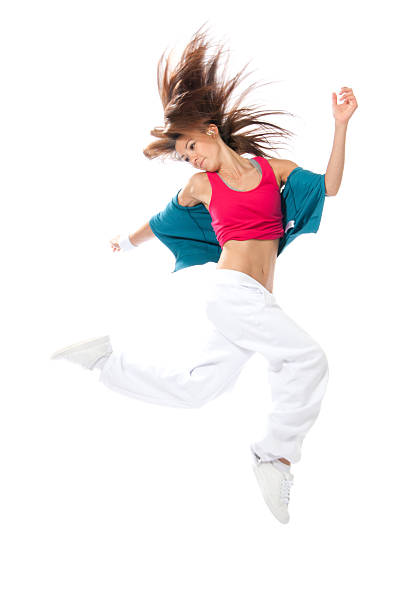 istock Pretty modern slim hip-hop style woman dancer jumping and dancing 155803090