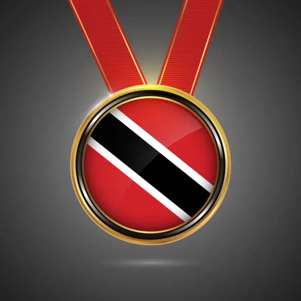 Vector illustration of Trinidad and Tobago flag on medal vector background for Independence Day