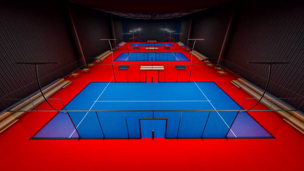 3つの屋内パデルコートの3dデジタルレンダリング - tennis indoors sport leisure games ストックフォトと画像