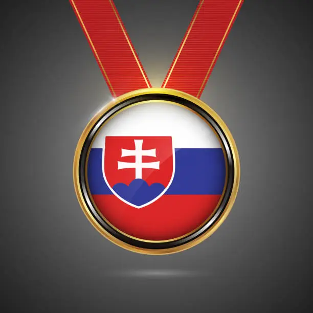 Vector illustration of Slovakia flag on medal vector background for Independence Day