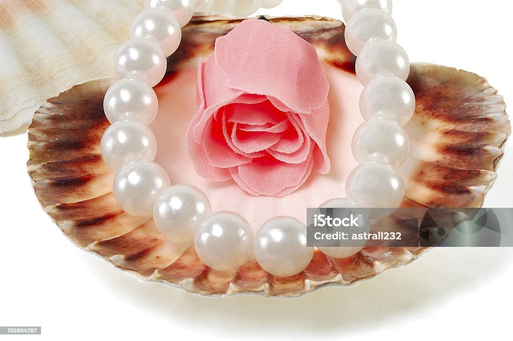 Conchiglie di mare con perle e rose - Foto stock royalty-free di Bellezza